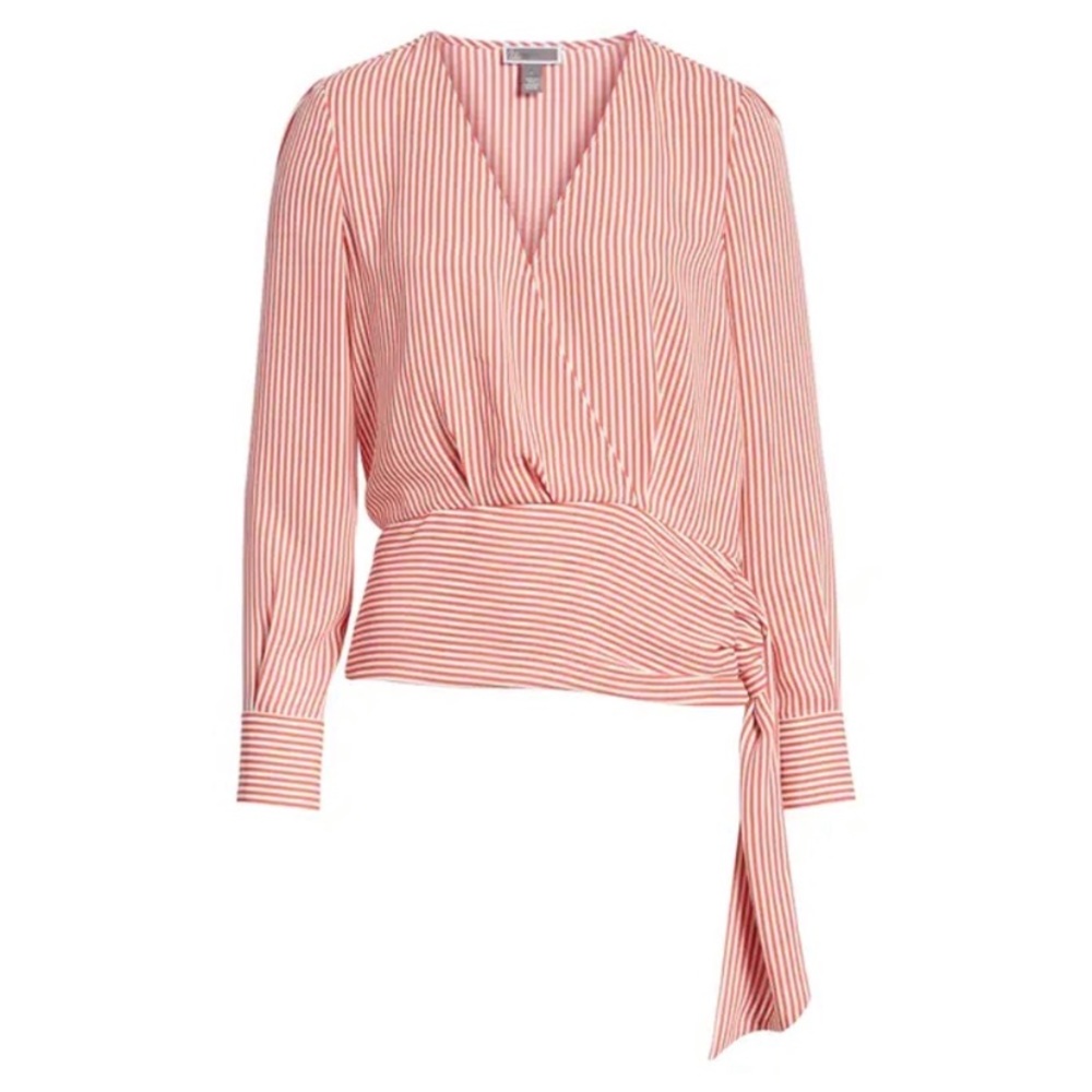 ❤️ Chelsea28 Red & White Striped Side Tie Blouse Top | XXS XS